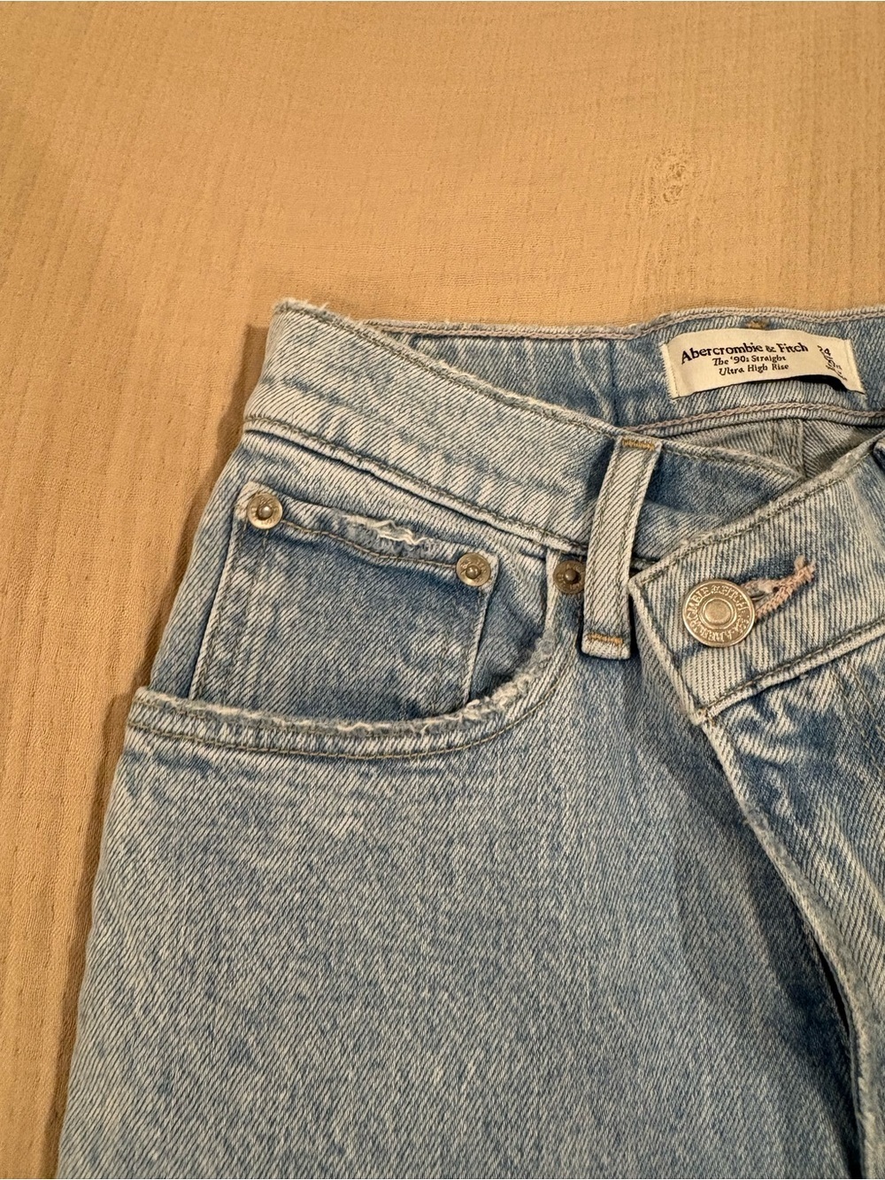 Abercrombie Fitch 90s Straight Ultra High Rise Crossover Waist sz 24/0 Xs Denim - Picture 4 of 7